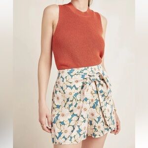 By Anthropologie Georgine High Rise Blue Cream Red Floral Shorts Medium